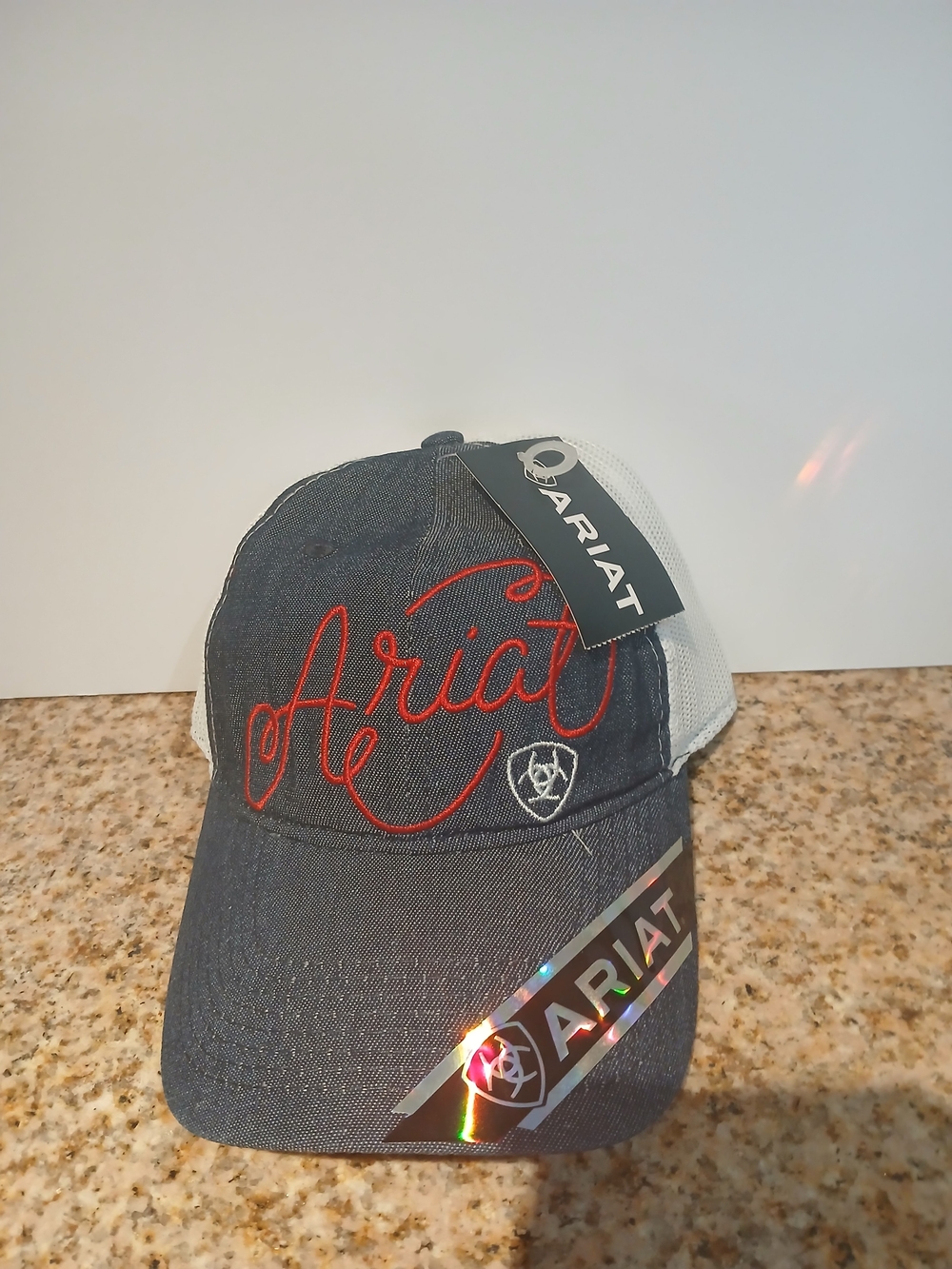 Ariat Denim Trucker Hat with Red Script